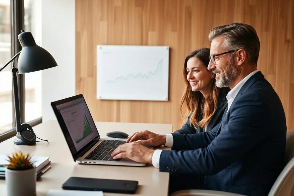 Business owner reviewing concentrated stock risk in a portfolio management plan with his advisor