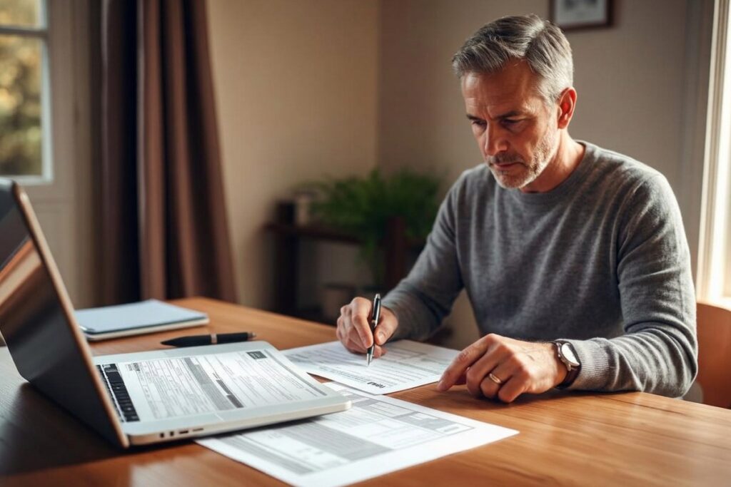 Business owner reviewing estimated tax payments and quarterly tax planning paperwork